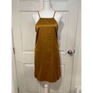 NEW Cute Satin Halter Tie Mini Slip Dress S Gold Brown BodyCon Sexy Lightweight
